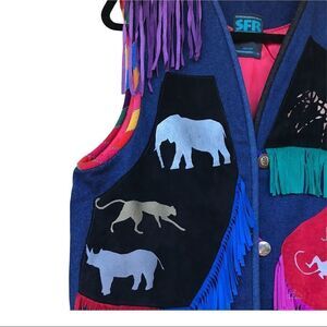 Sz L, Santa Fe Creation, Denver Co. upcycled, western safari vest. WTF?!